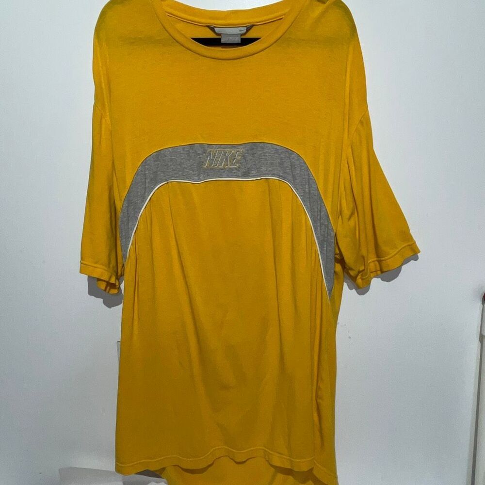 Vintage Nike Men's Yellow Gray Embroidered Spell Out Short Sleeve T-Shirt  Large